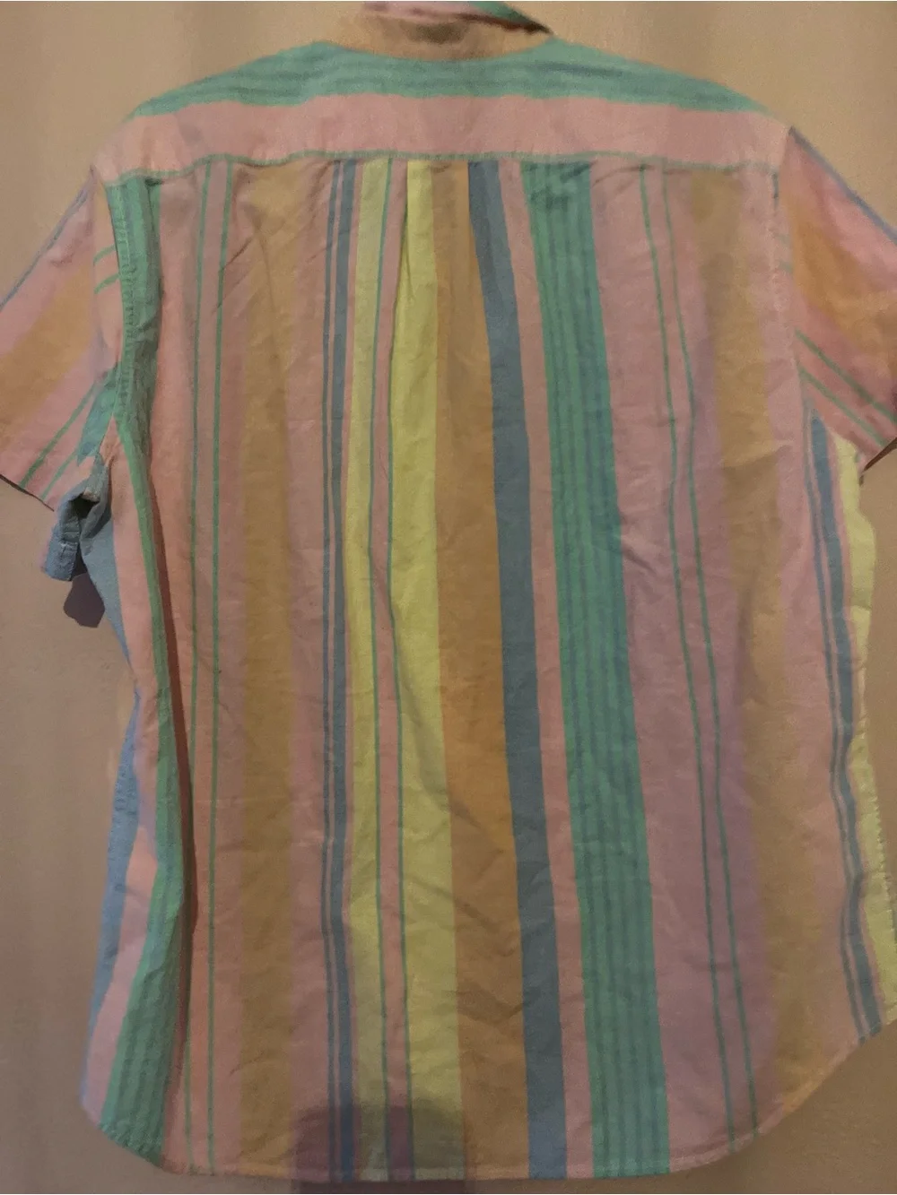 Crew Broken In Oxford Mens Large Pastel Striped Button Up Short Sleeve Shirt